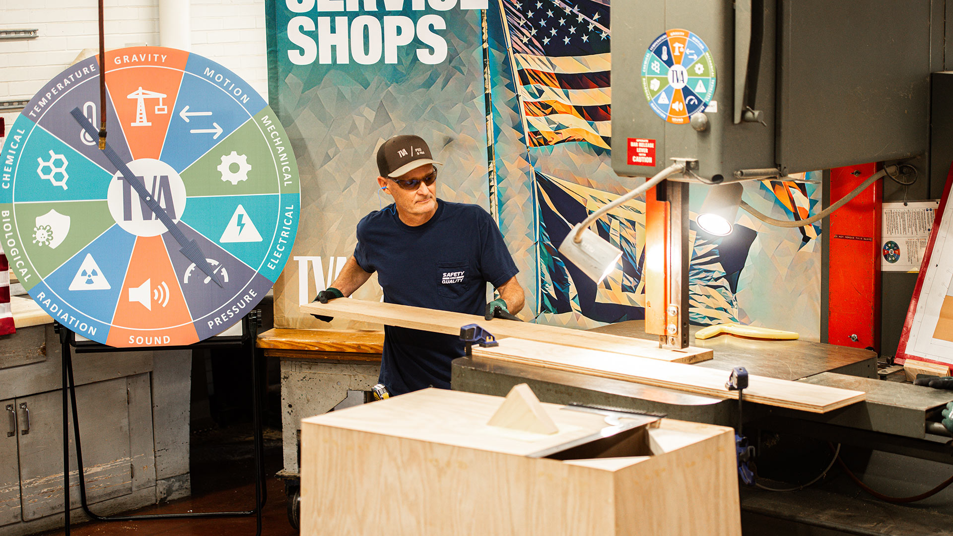 Carpenter at TVA Power Service Shops creates a pedestal for the time capsule