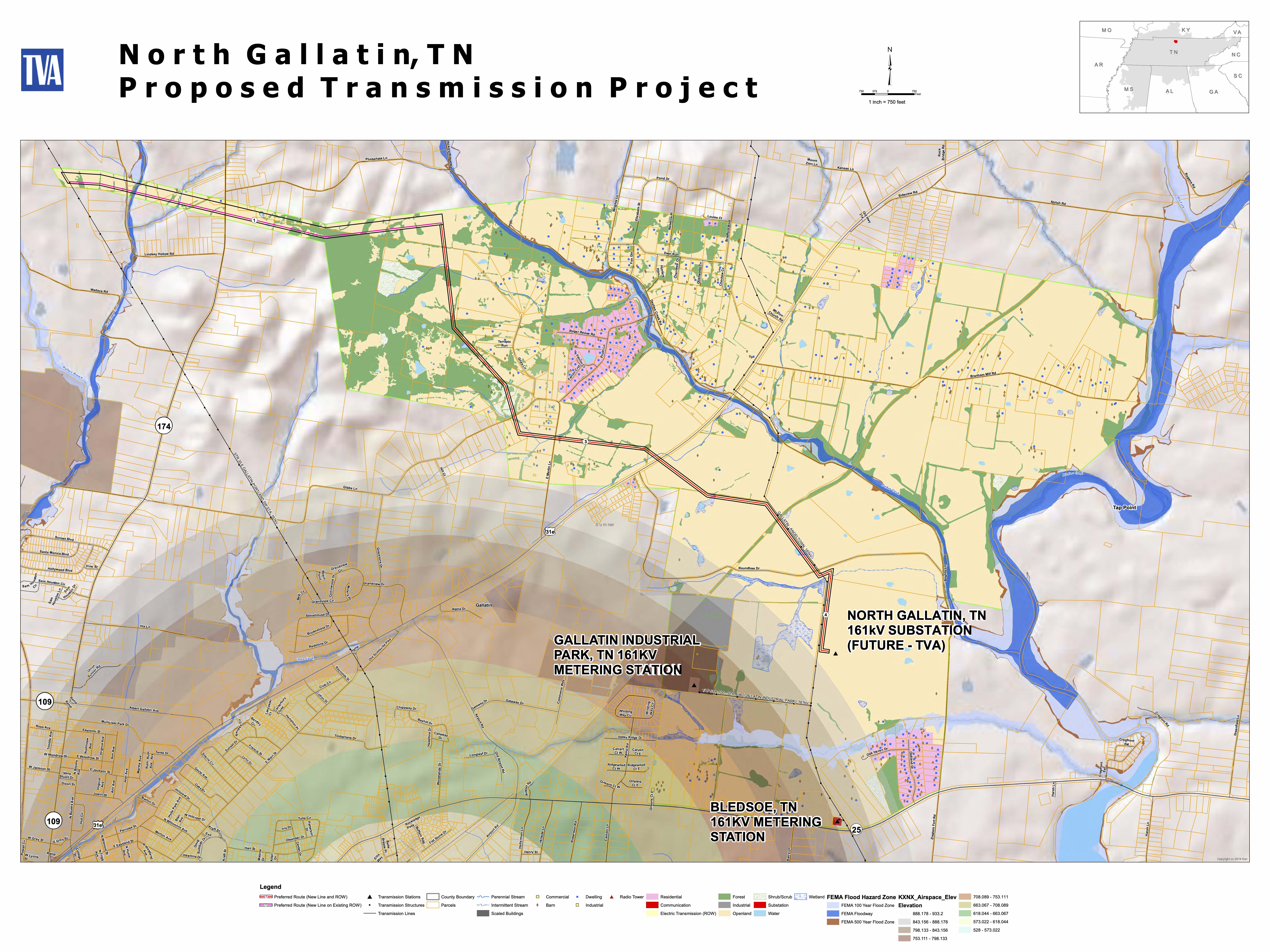 North Gallatin Preferred transmission route map