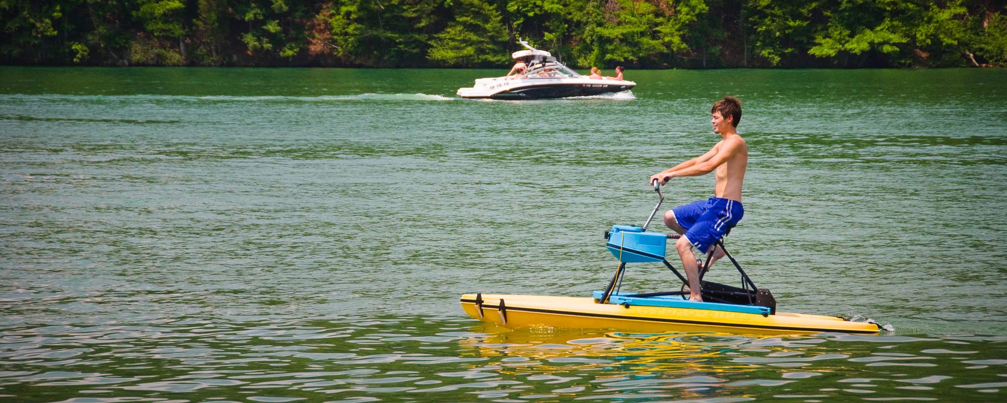 Man riding a water bike on a lake