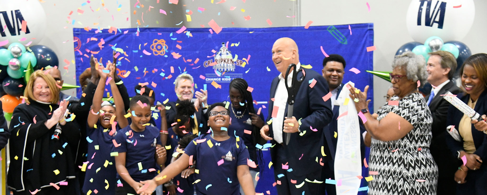 Cal Ripken Jr. and young guests celebrate the opening of a new STEM center at the Boys & Girls Club of North Mississippi – Haven Acres Unit, in southeastern Tupelo