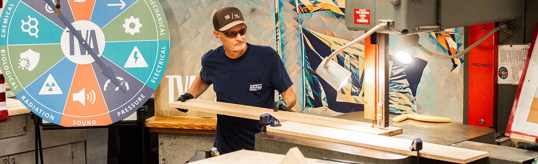 Carpenter at TVA's Power Service Shops creates a pedestal for the time capsule