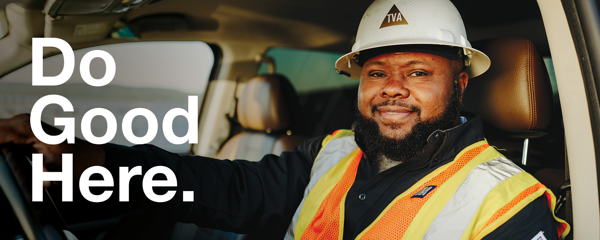 TVA worker in hard hat with Do Good Here