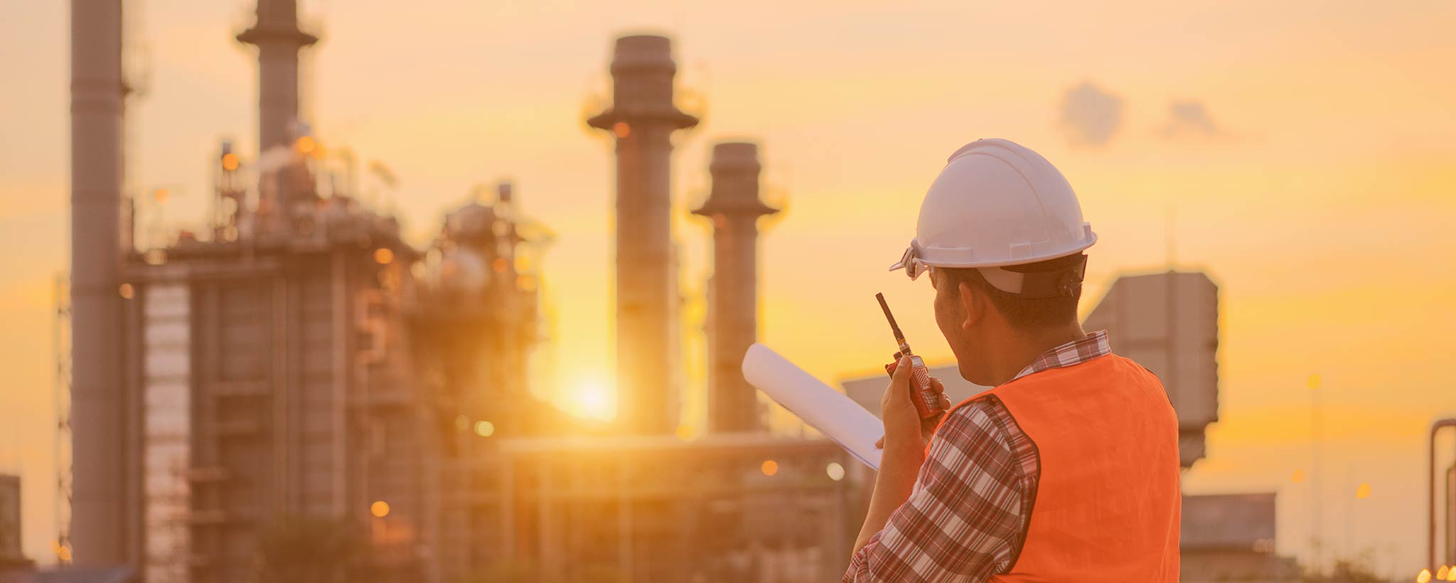 Worker in front of power plant