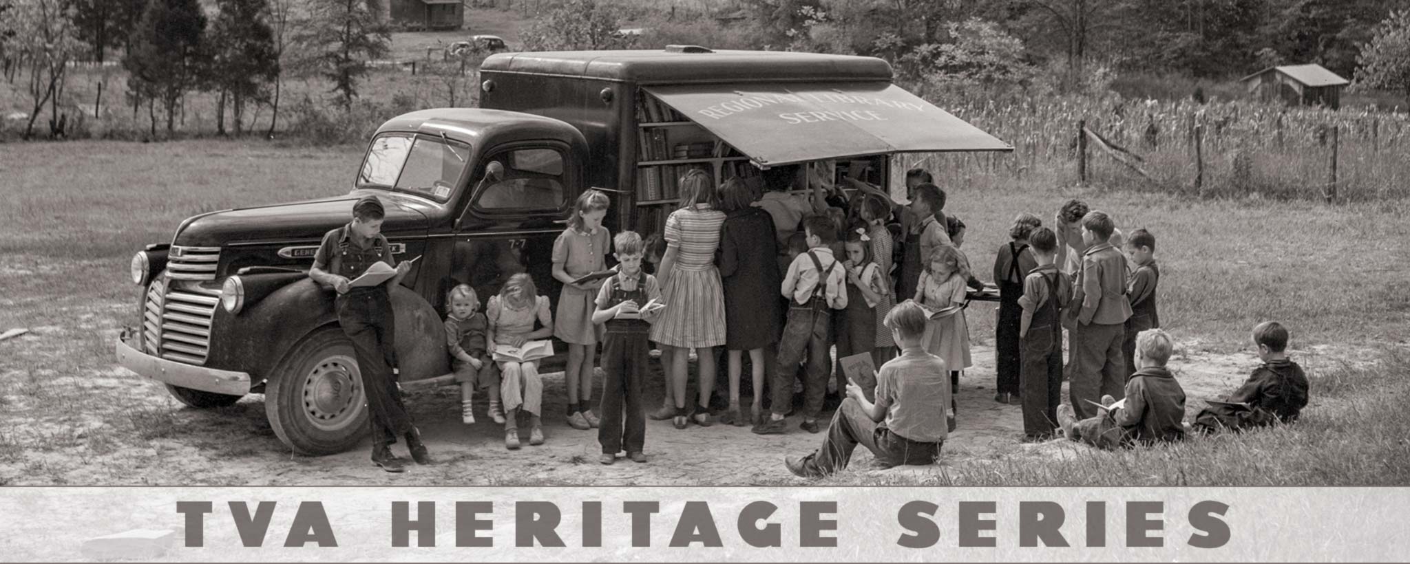 School kids at bookmobile