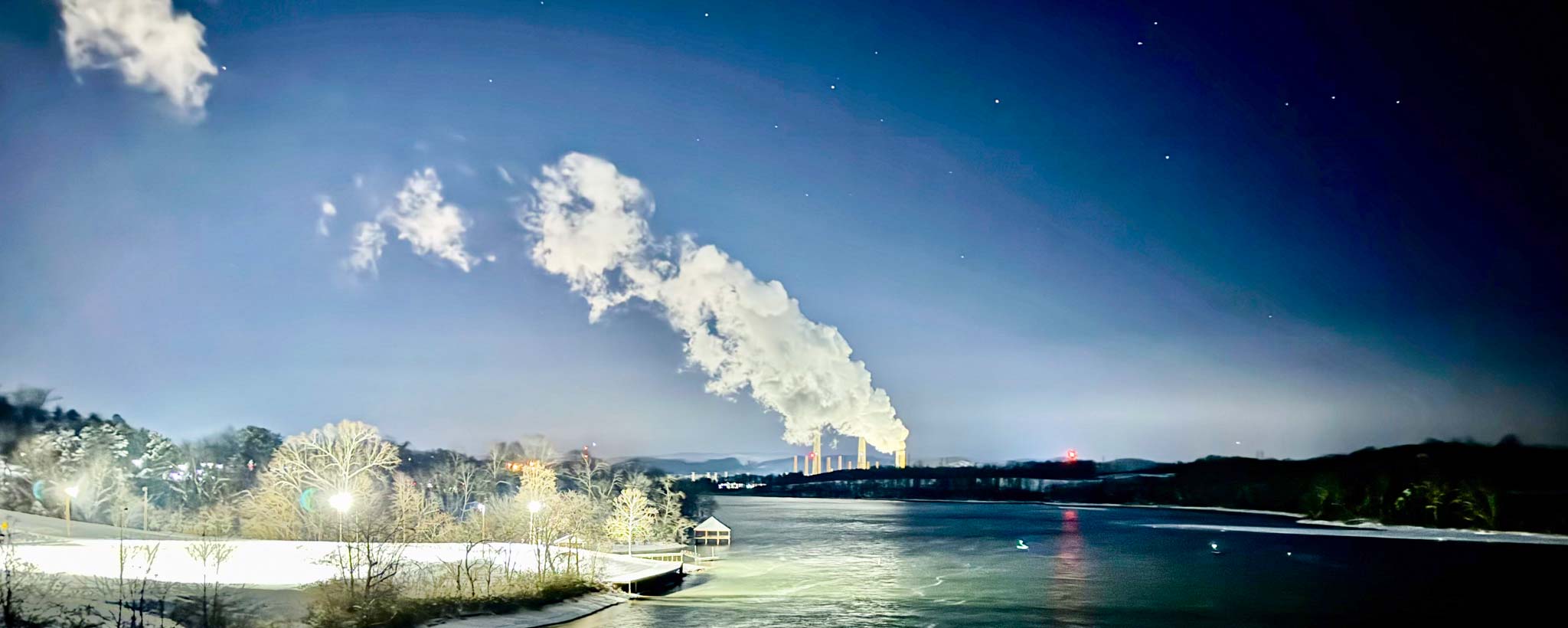Clinch River and Kingston Fossil Plant on the coldest night of the storm
