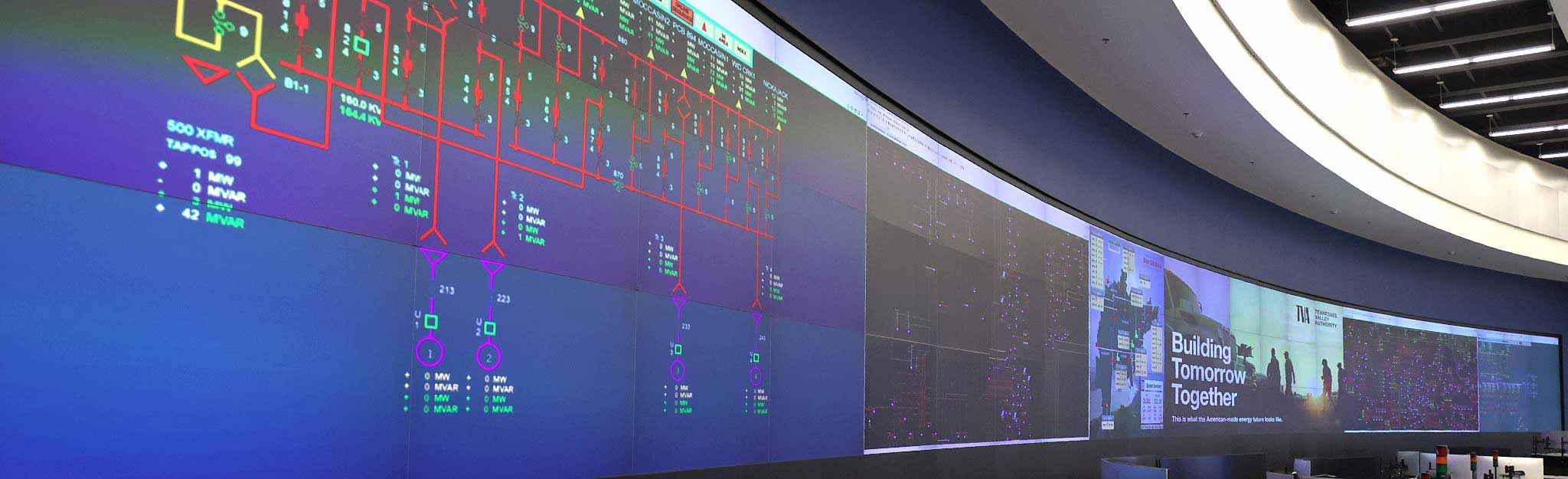 Video wall Video wall at the new TVA System Operations Center in Meigs County, Tennessee.