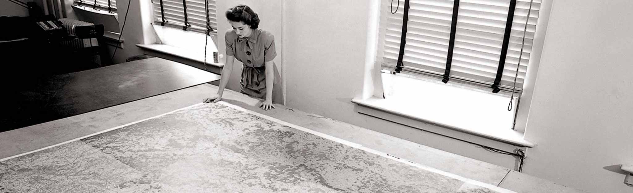 Woman looking at large map