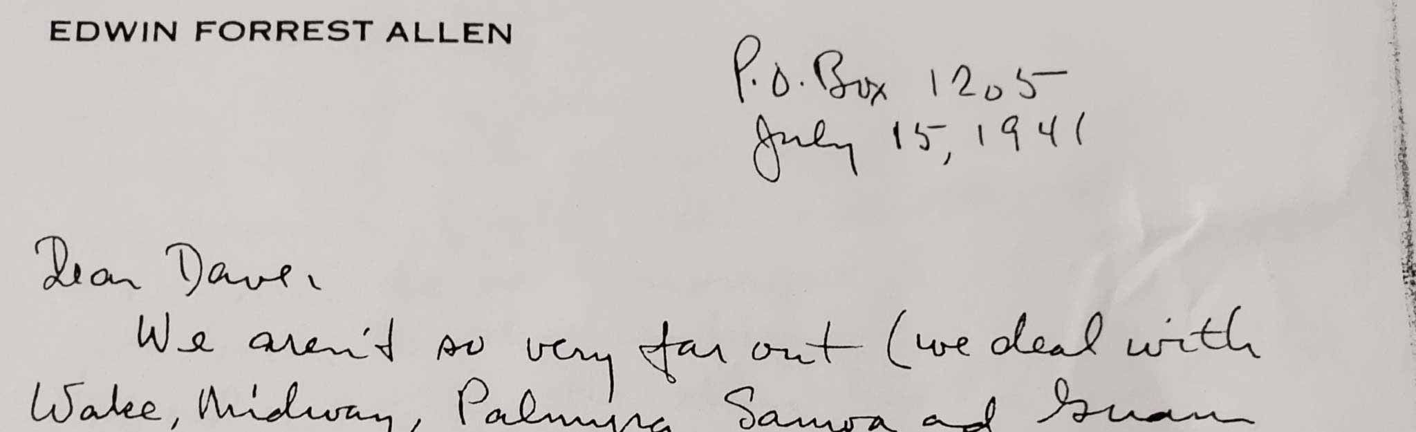 Letter from Forrest Allen to David Lilienthal during WWII