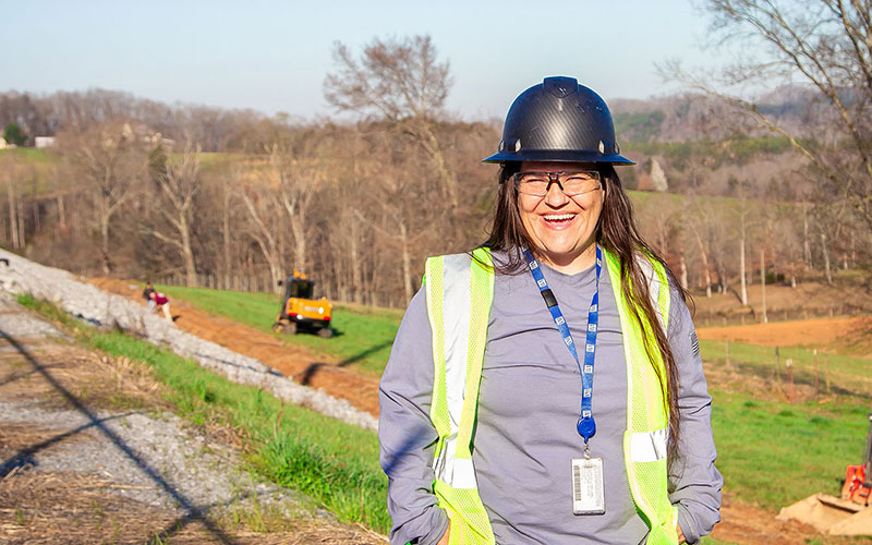 Electrical Engineer Laurel Brandt at a job site