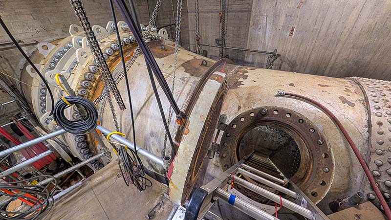An overhead view of the valve and penstock.