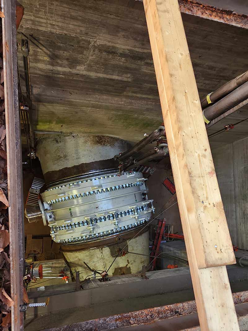 A view of the valve from a hatch opening.