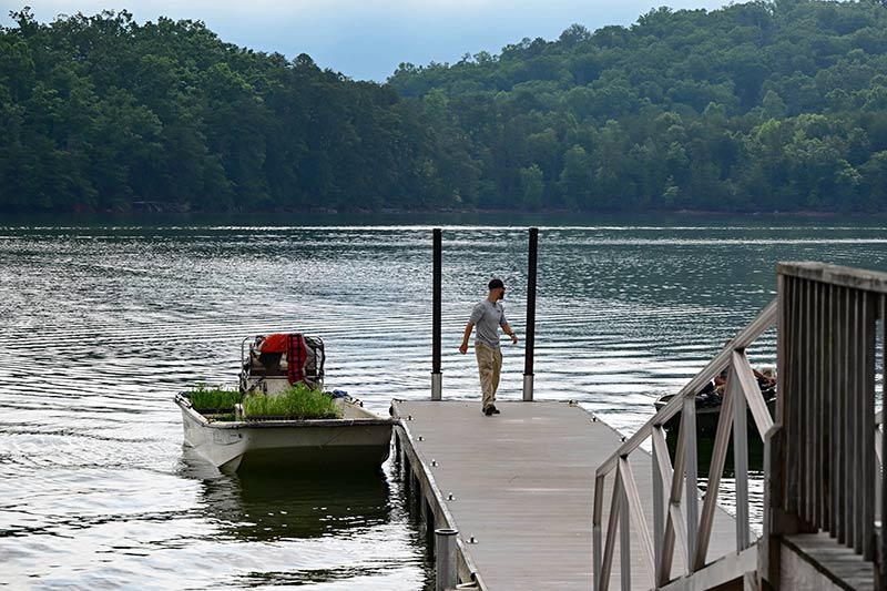 TVA staff and volunteers joined members of the public and Georgia Department of Natural Resources to plant shore-stabilizing water willow and buttonbush at Chatuge Reservoir.