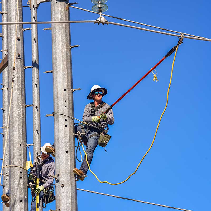 Lineworkers at TVA's lineworker training facility