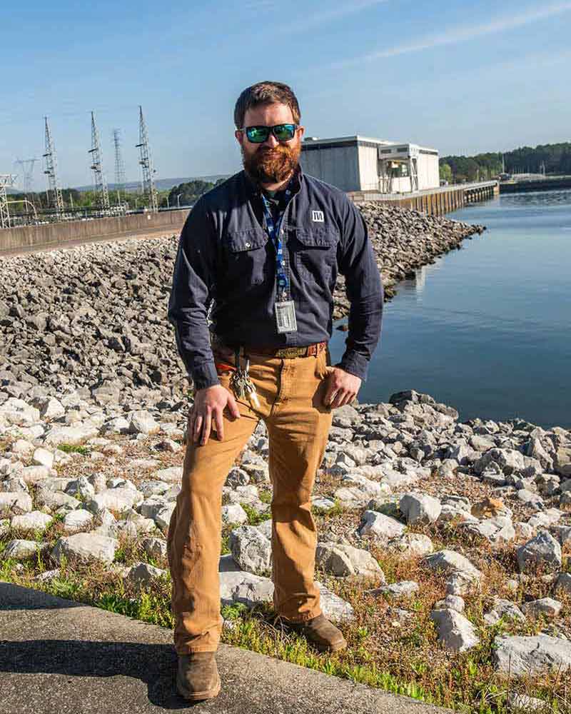 TVA engineering technician Brandon Boyd at Nickajack Reservoir