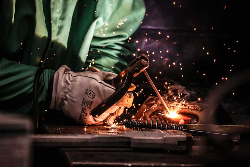 Sparks fly as a welder works