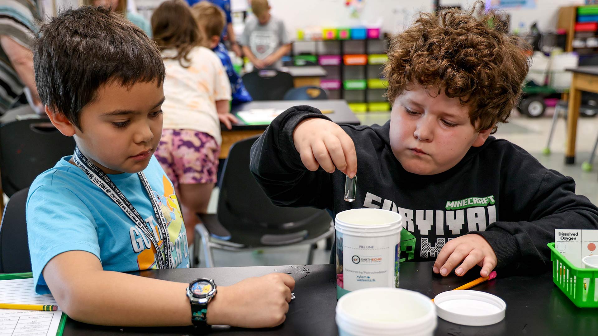 Two students test water