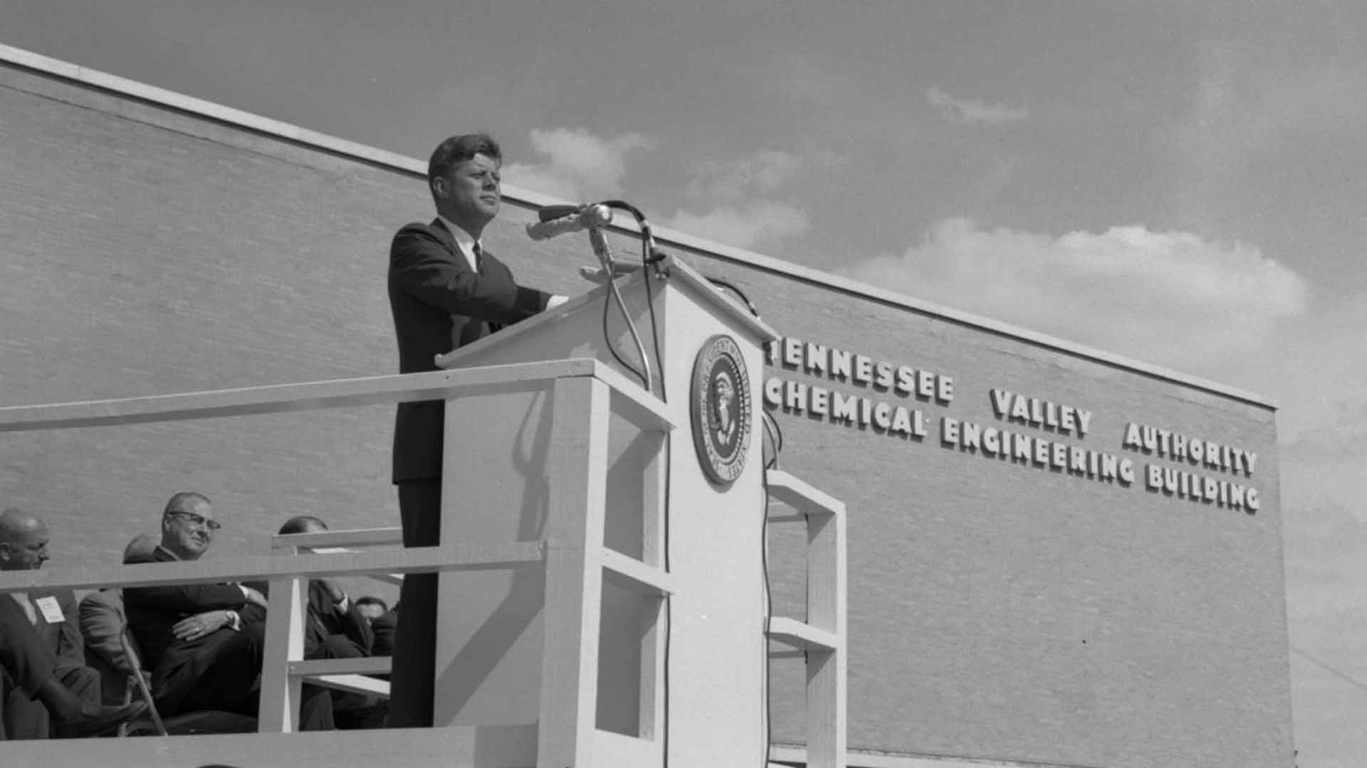 President John F. Kennedy speaking at TVA's 30th anniversary in Muscle Shoals