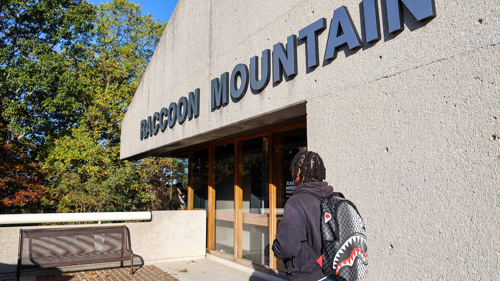 Student entering Raccoon Mountain Visitor Center