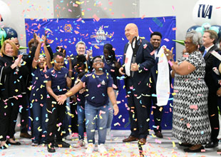 Cal Ripken Jr. and young guests celebrate the opening of a new STEM center at the Boys & Girls Club of North Mississippi – Haven Acres Unit, in southeastern Tupelo