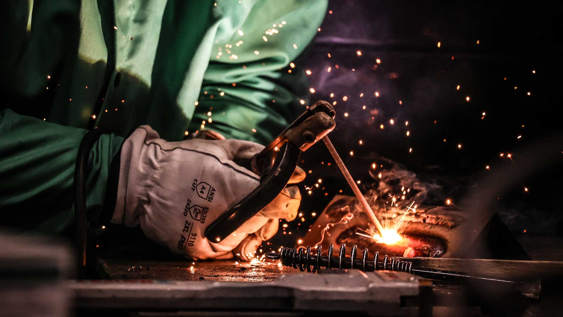 Sparks fly as a welder works