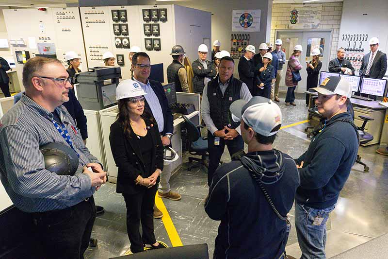 U.S. Secretary of Labor Lori Chavez-DeRemer speaks with employees at TVA's Cumberland Fossil Plant