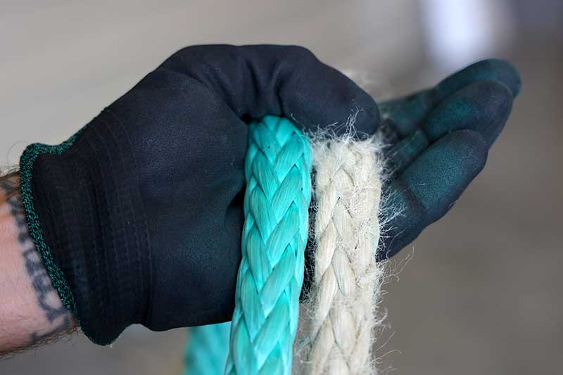 Green and white rope samples.