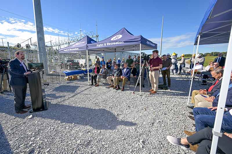 Man speaking at BTES substation event