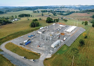 An Ariel view of TVA-owned and operated lithium-ion battery is being constructed i n Vonore, Tennessee.