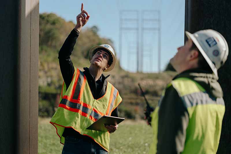 TVA Environmental Compliance program manager Brent O'Keefe with a transmission tower in the background