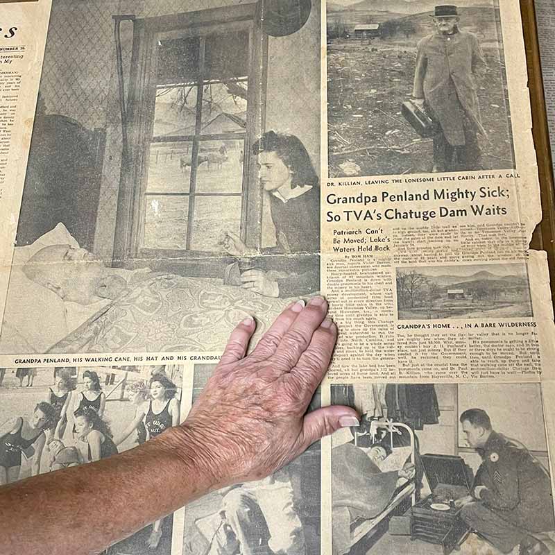 Newspaper clipping of Grandpa Penland and construction of Chatuge reservoir