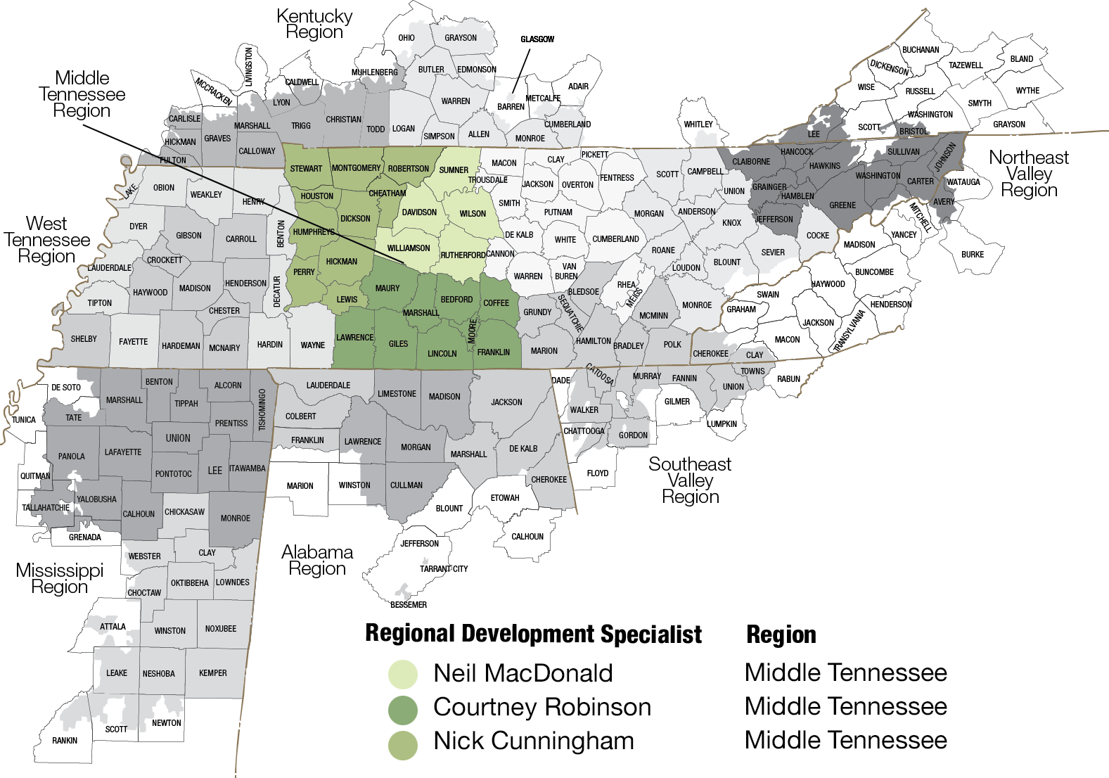 Map of Middle Tennessee region