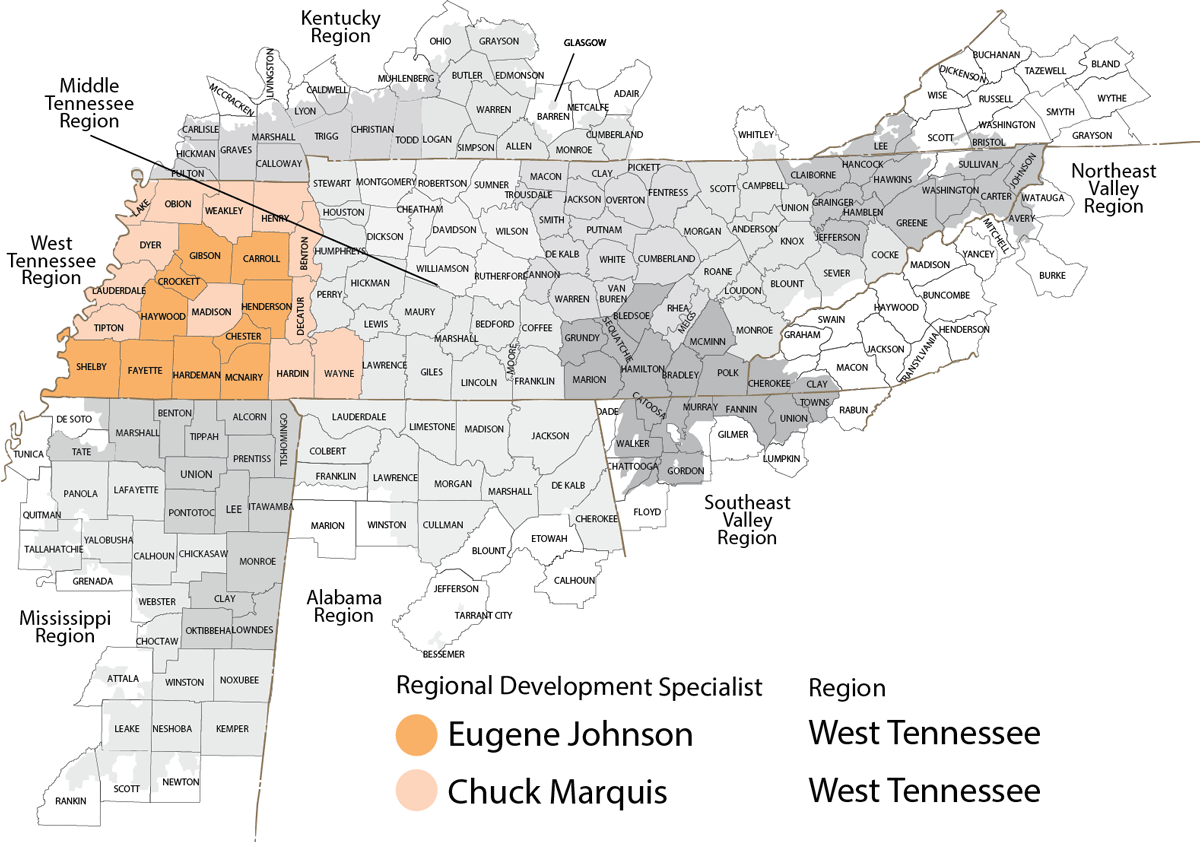 West Tennessee Region Map