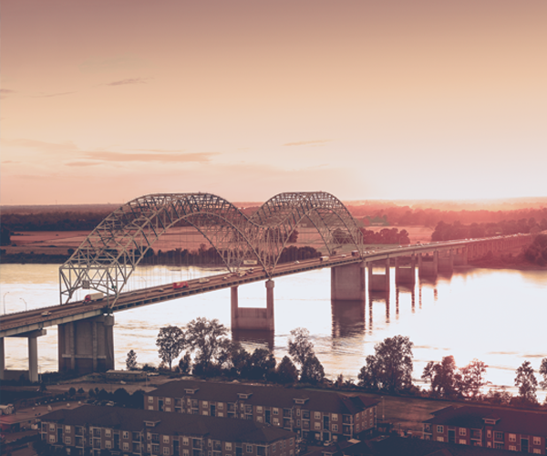 Sunset view of Memphis with bridge