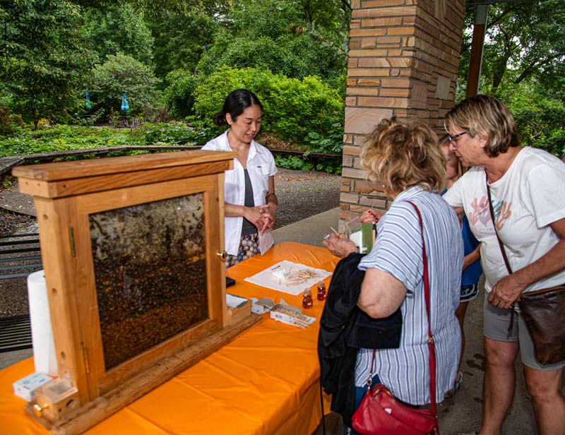 Guests tasting local honey at the pollinator event