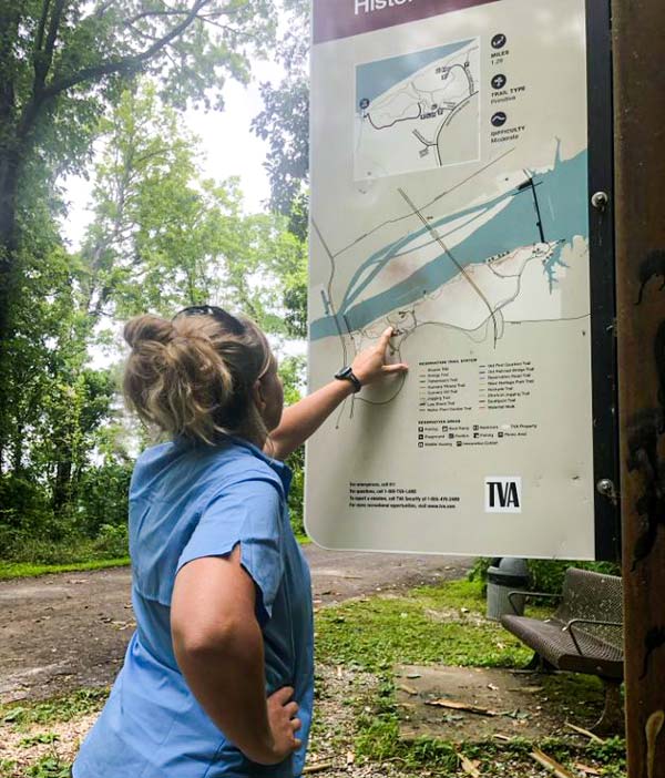A map guides visitors along the many walking trails near the Muscle Shoals Reservation.