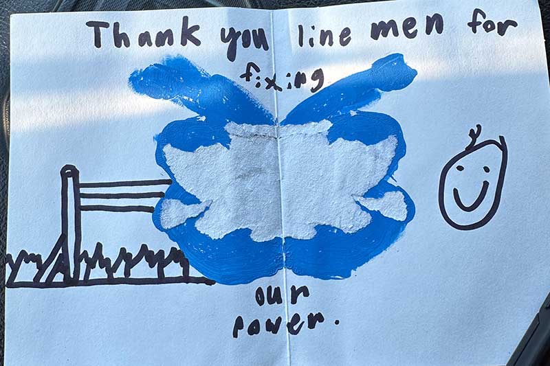 Child's thank you note to lineworkers.