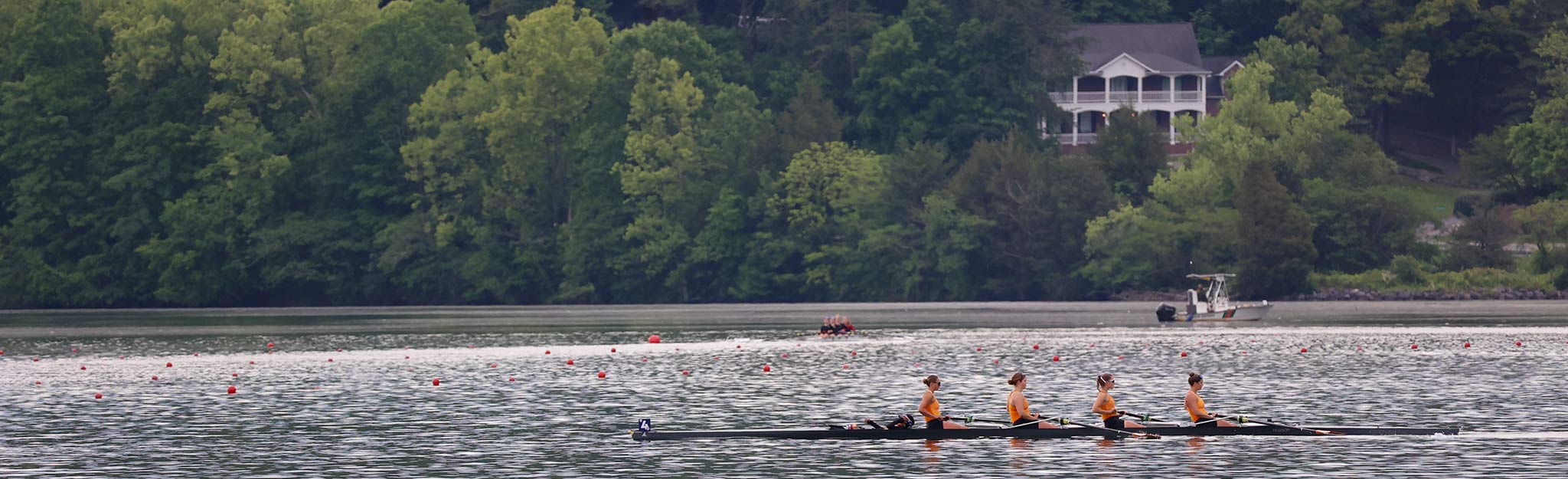 SEC-Rowing-HERO Boat glides across Melton Hill Reservoir during SEC rowing championship