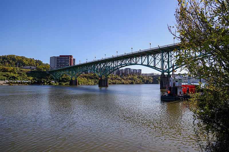 The Gay Street bridge undergoing repairs in October 2025.