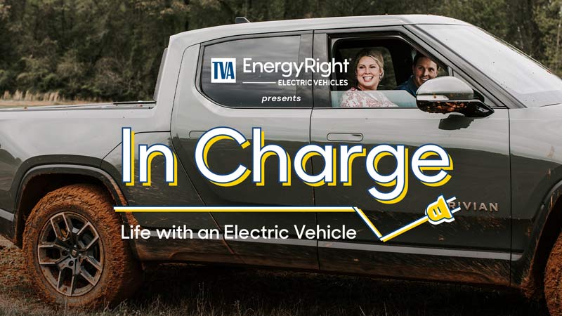 Trevor Bayne and Lexy Burke in an electric truck