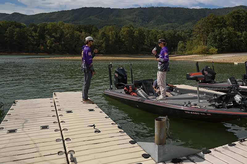 University of North Alabama teammates Berlinsky and Bryce Dimauro greet each other after a long day of fishing.