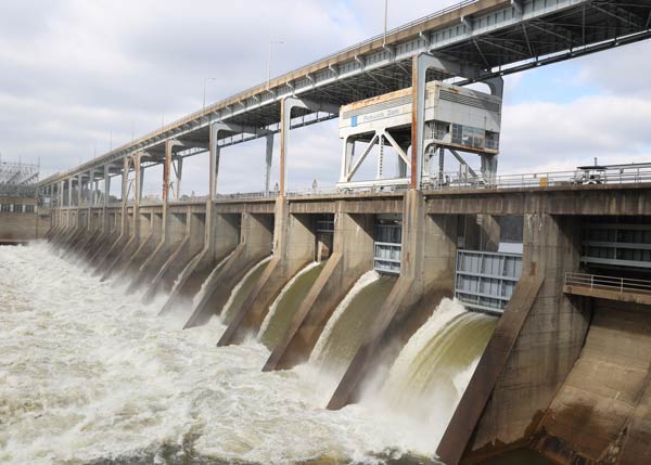 Water spilling over a hydroelectric dam