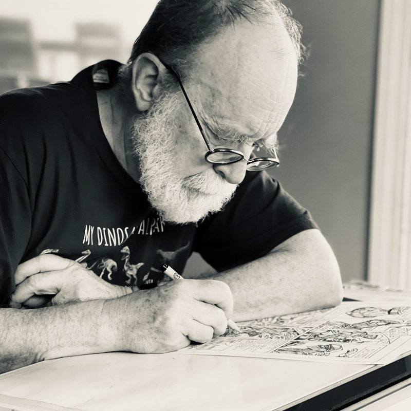 Writer and artist Walt Simonson in his studio in 2022