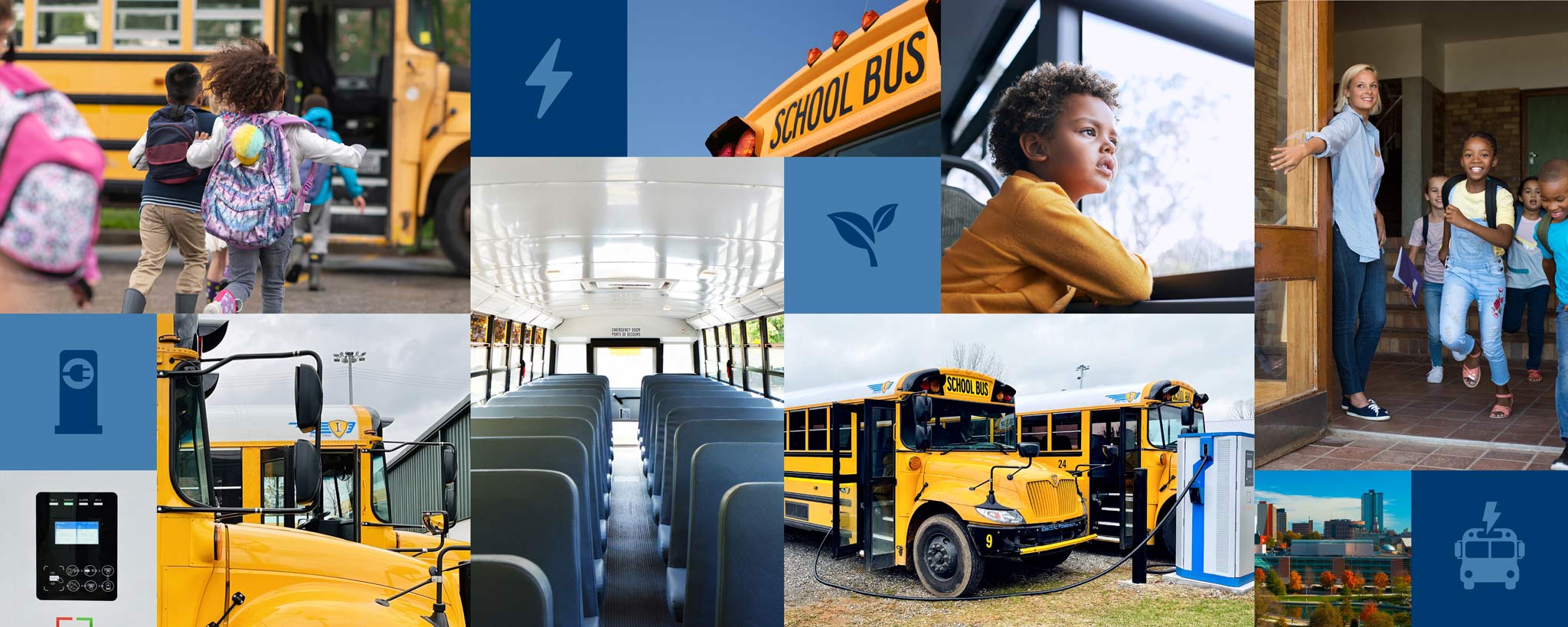 Electrifying School Transportation An engaging collage featuring an electric school bus and happy children