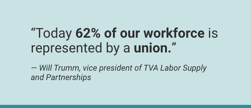 “Today 62% of our workforce is represented ANGELA SIMS by a union.”— Will Trumm, vice president of TVA Labor Supply and Partnerships