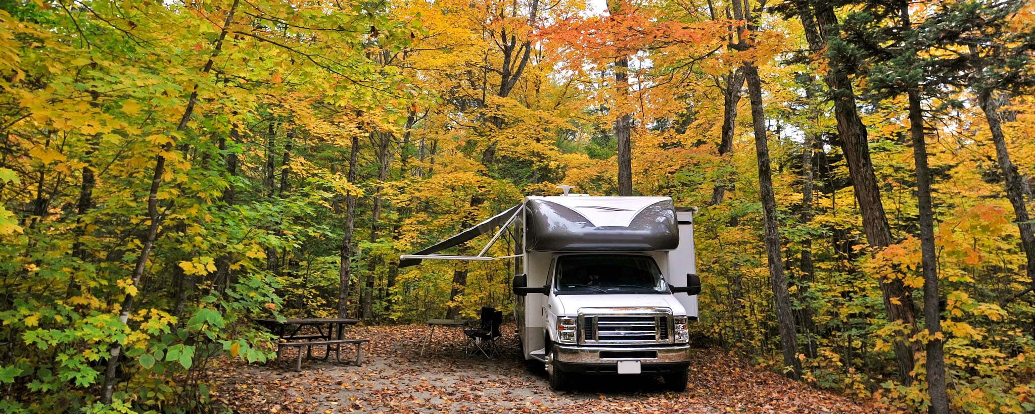 RV camping in fall foliage