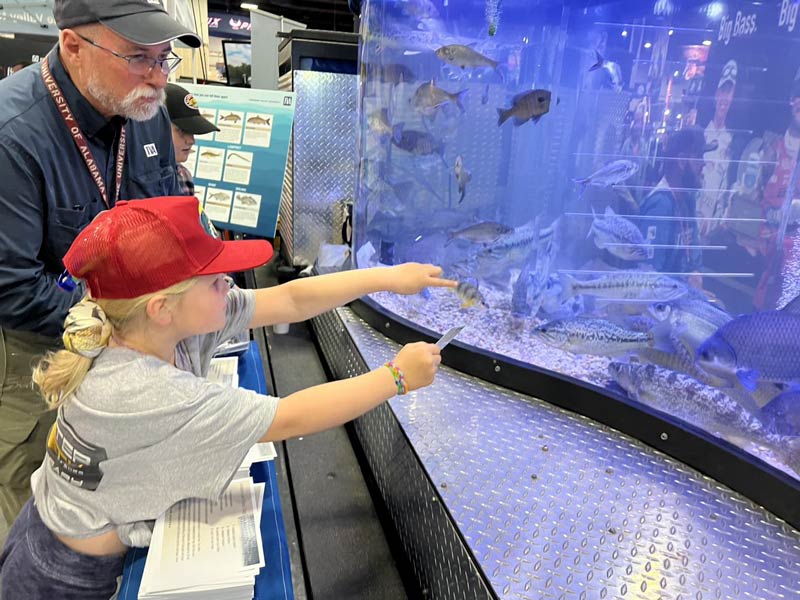 Sevierville resident Evelyn spots a matching fish in the tank